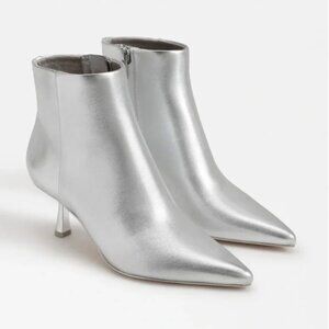 NEW  Rachel Zoe Metallic Silver Kitten Heel Bootie Vegan Leather